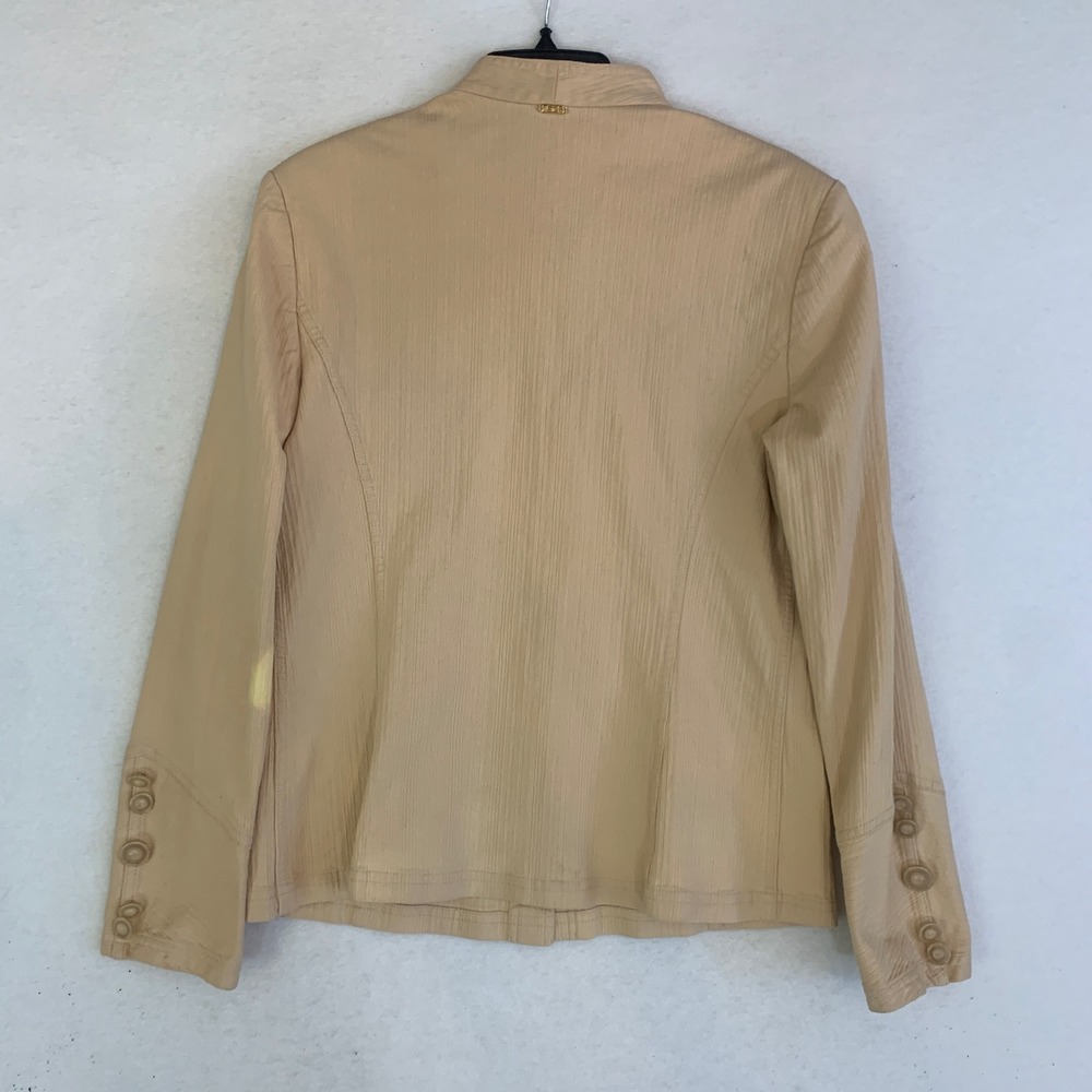 Vintage St. John Sport Jacket Large Beige Cotton Safari Blazer Textured Knit - Picture 3 of 12